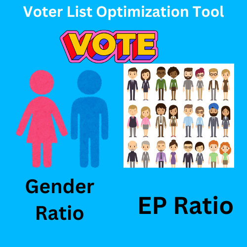 Featured image showing voter list optimization with icons representing EP ratio, gender ratio, and data analysis to assist in accurate voter management for booth level officers.